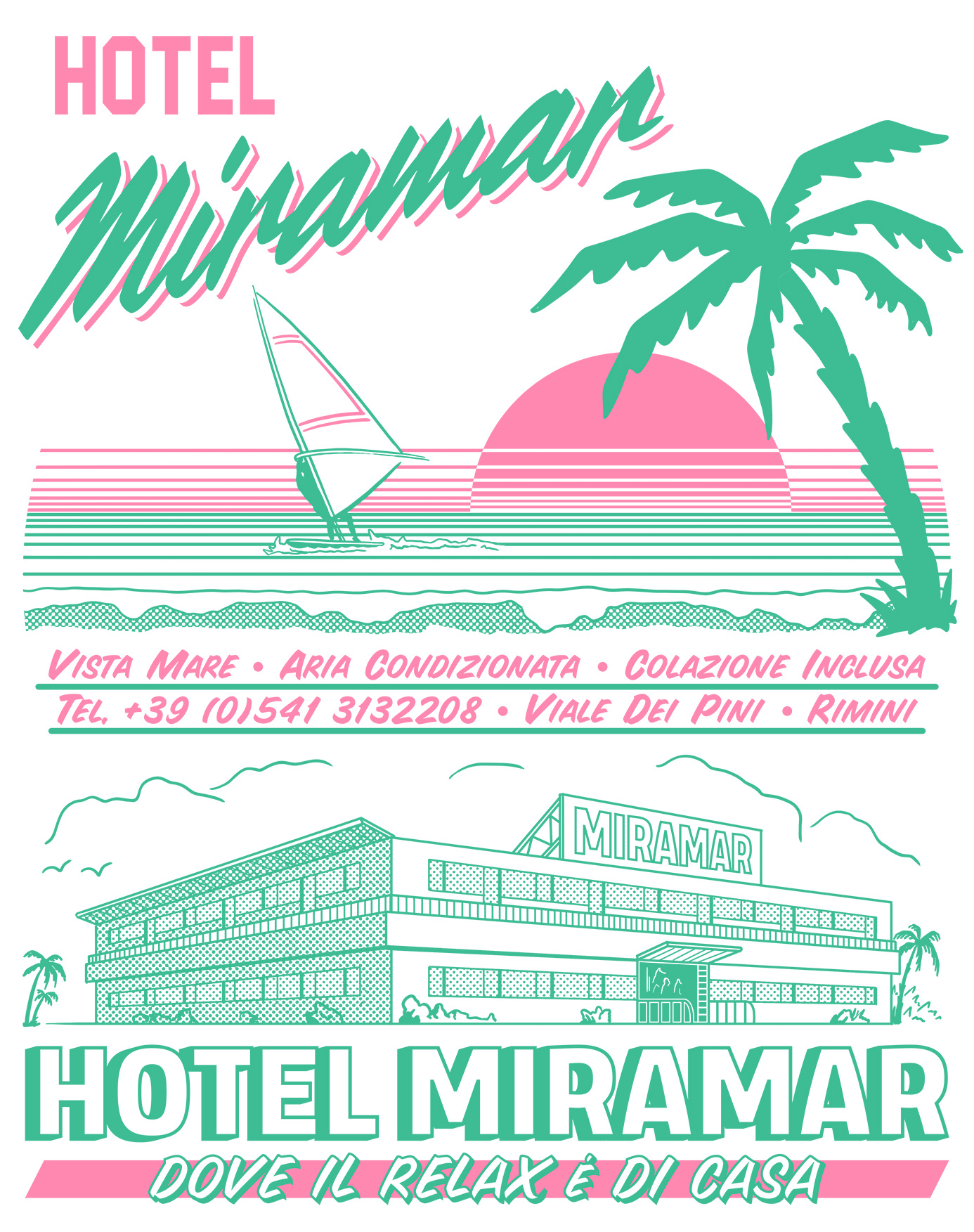 Hotel Miramar 80s 90s branding graphic design hotel illustration italy logo retro rimini travel vintage