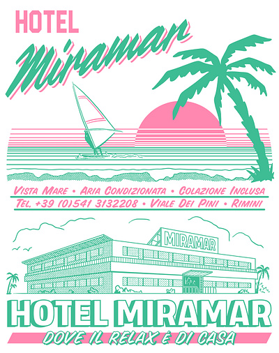 Hotel Miramar 80s 90s branding graphic design hotel illustration italy logo retro rimini travel vintage