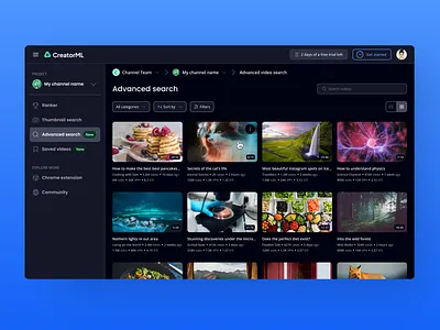 Video Search filtering search search tool sorting table design ui ui design video grid video search web app