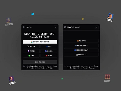 DegensBet - Connect Wallet & Login blockchain casino crypto degen gambling game gaming login modal window nft pixel pixel art popup sign in token ui component ui element wallet web3