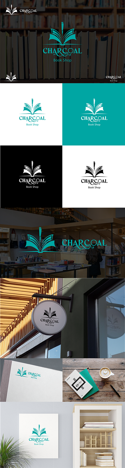 Charcoal Books - Elegant Bookstore Logo adobe illustrator book shop book shop logo book store branding figma graphic design logo logo design presentation design