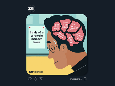 Inside of a corporate member brain brain branding corporate corporate brain corporate meme design digital art digital illustration funny post illustration illustration art illustrator inside of brain meme post procreate procreate art satire social media post