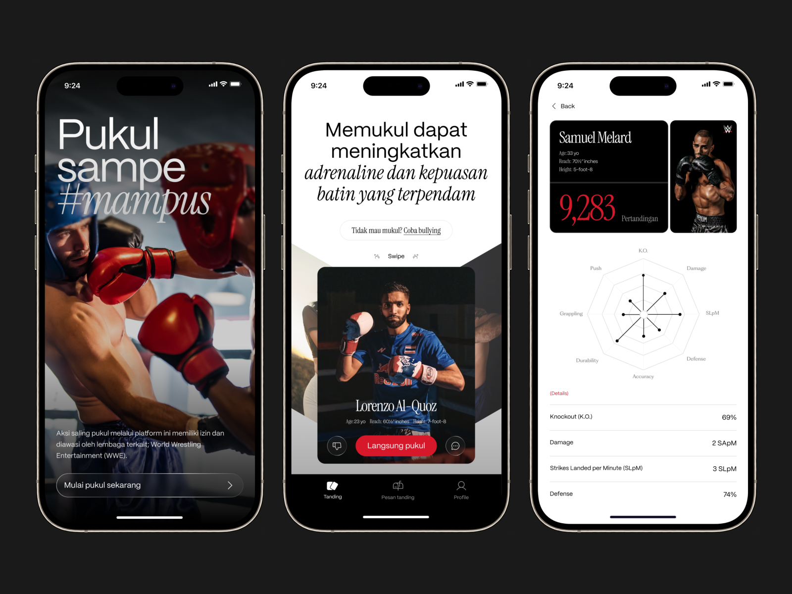Fighting App app battle boxing clean combat dark date dating datingapp design fight fighting ios match mobile swipe tinder typography ui ux