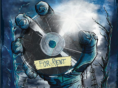 Dawn of the rent DVD's apocalypse artwork cover dvd illustration iron giant procreate terminator tshirt vintage zombie