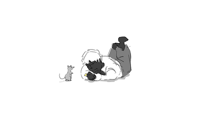 Rat Friend digital illustration greyscale