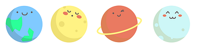 Happy Planets color digital illustration vector