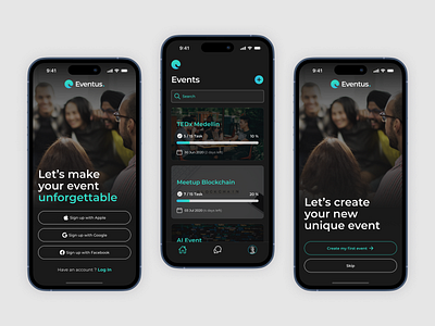 Eventus — Event Planner App branding dark mode design ios logo mobile planner product ui ux