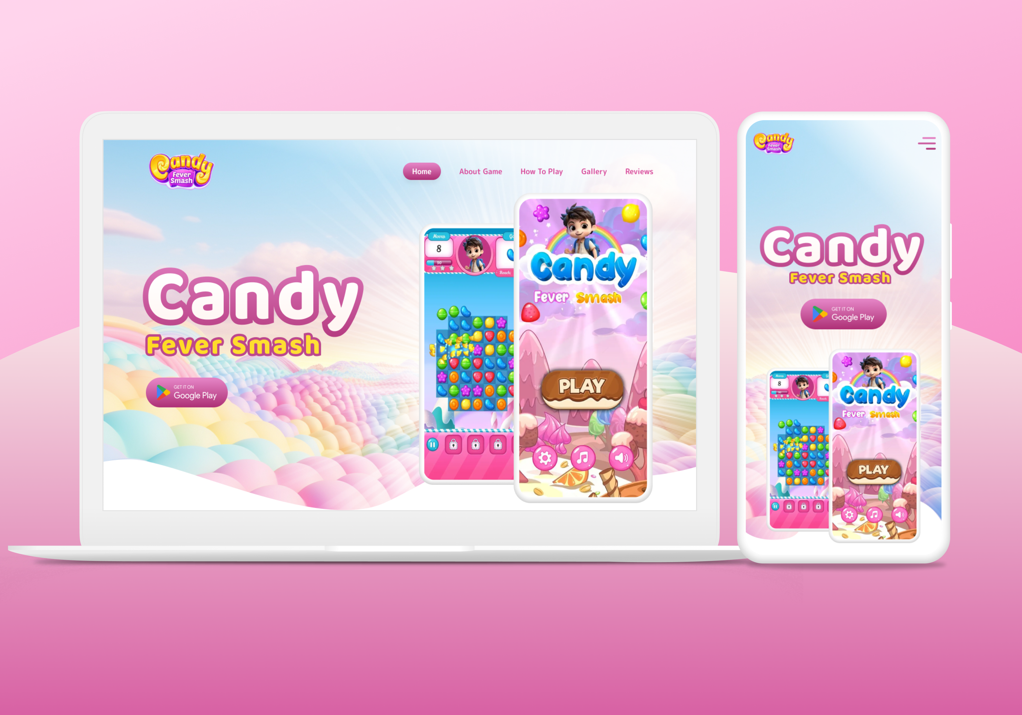 Candy Fever Smash app candy cartoon concept design desktop game landingpage mobile uidesign website