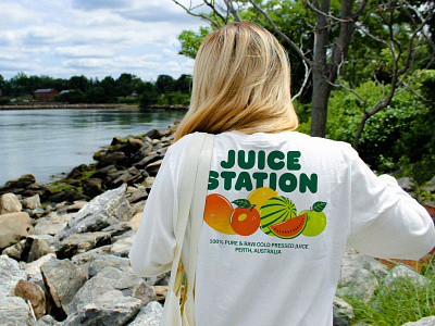 T-shirt design - Juice Station badge branding design fruit juice fruit juice branding fruit juice identity fruits fruits design fruits illustration fruits illustrations graphic design illustration logo merch design merchandising t shirt design tee design tshirt design fruits typography vector