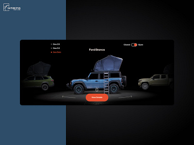 Intrepid Camp Gear UX / UI / 3D View 3d blender bronco c4d cars cinema 4d lowpolly render spline three.js ui ux vehicles web3d website
