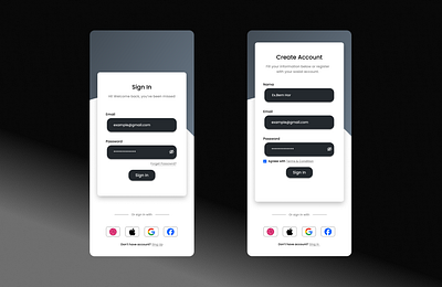 Sign In and Create Account app create accont mobile sign in ui ux