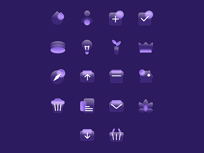 Glass icons apollo bin bulb check compass crm crown document drop flower glass glass icon glass morphism icon set layer mail morphism salesforce zen