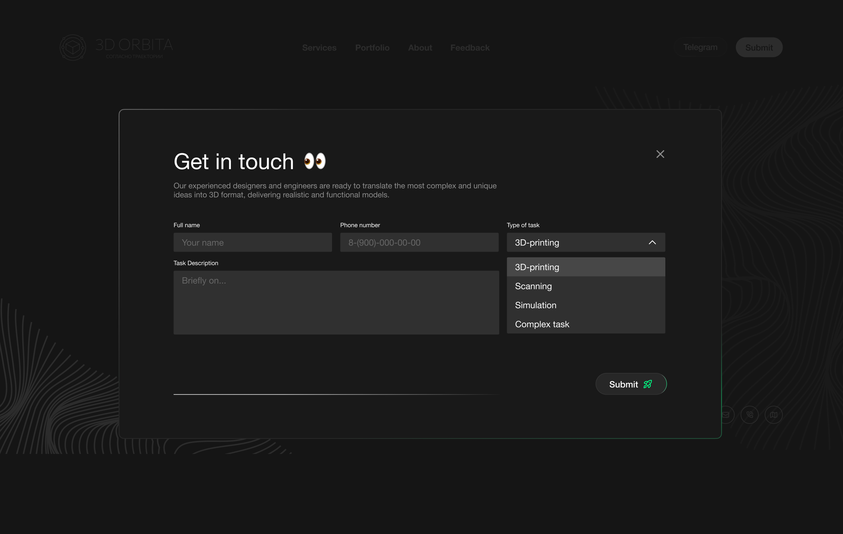 Contact Form for 3D Landing application branding contact form form web design