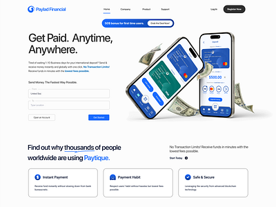 Product Webpage - Paylad app blue design figma finance landing page marketplace money payment product send transaction ui ux uxui web web design webpage website
