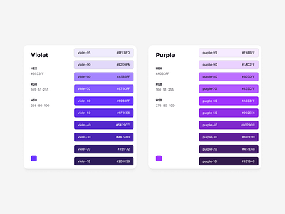 Violet & Purple palettes - Daily UI code color css daily design design system hex inspiration palette purple ui unityle unityle.com violet