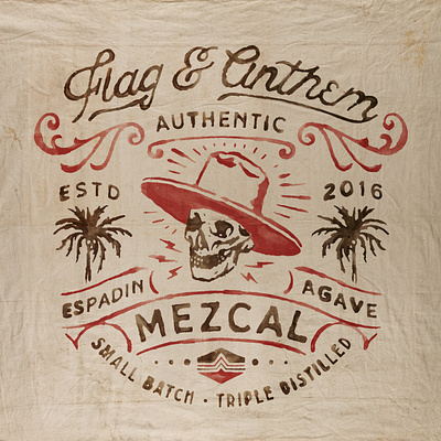 Sombrero Flag & Anthem 80s badge design brush ephemera flag mexican mezcal oil painting old logo palm retro retro design skeleton skull sombrero vintage vintage label vintage logo western wild west