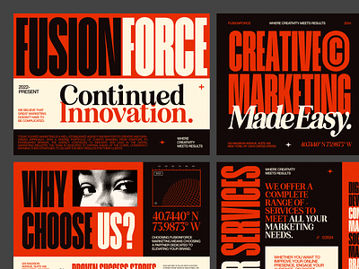 FUSIONFORCE - Creative Marketing Agency Pitchdeck ⚡⚡⚡ brandbuilding branding contentmarketing creative design design graphic design layout layout design marketing marketing agency marketing strategy pitch pitch deck pitchdeck pitchdeck design presentation presentation design template typography