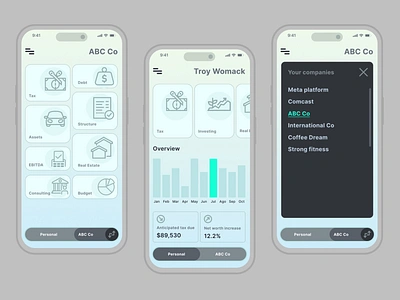 Financial APP Pocket CPA with Charts Assets Accounting elements acciuntant accounting assets banking cpa financial fintech green mobile mobile menu money pocket