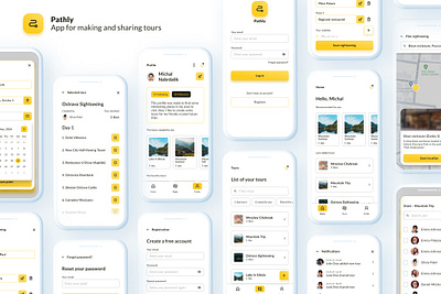 Pathly - App for making and sharing tours design minimal mobile sightseeing tour tours travel ui design uiux user interface yellow