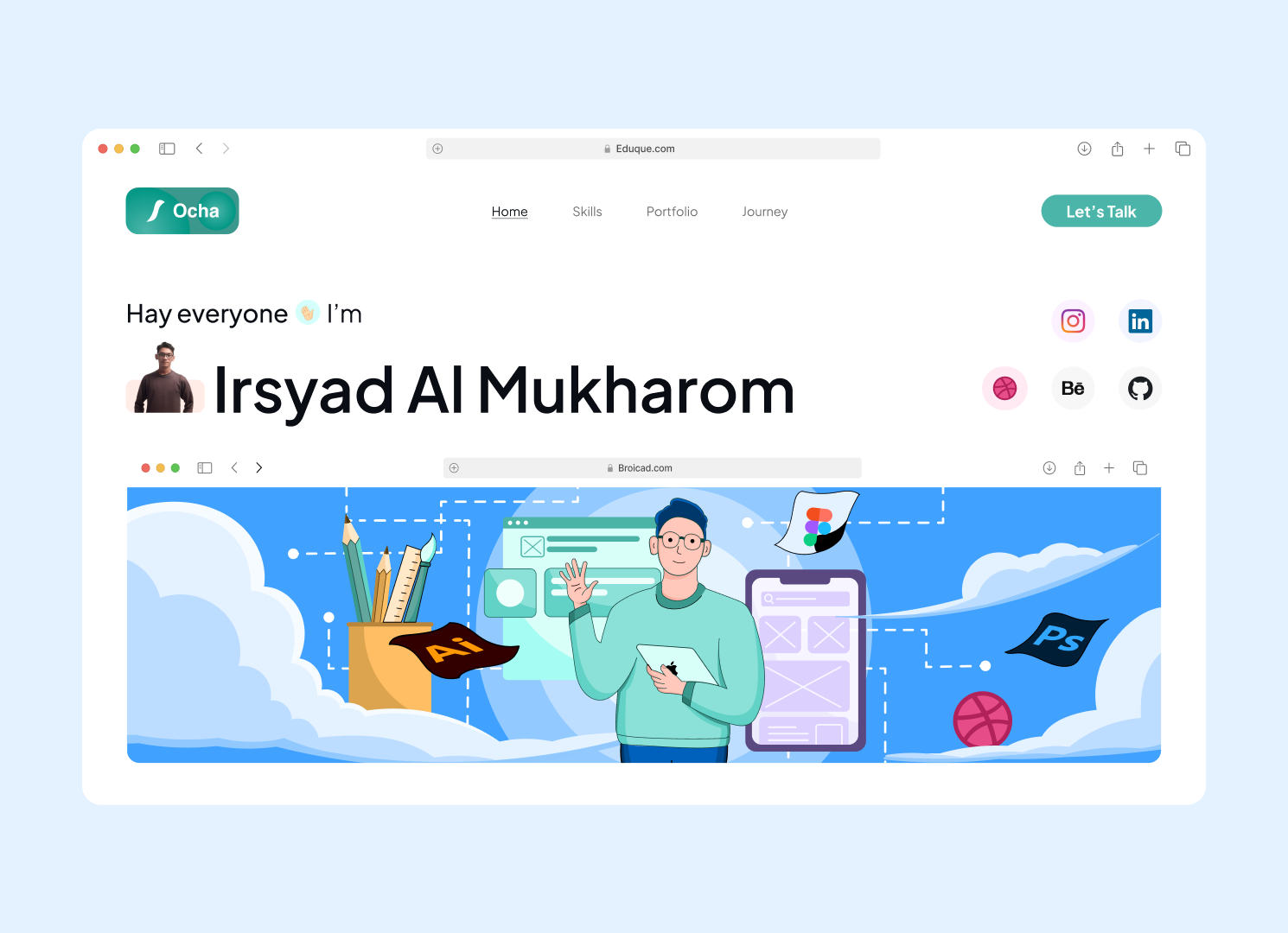 Ocha - Hero Section banner design hero herosection illustration personalweb ui uidesign uihero uiilustration uiux uiuxdesign uiwebsite