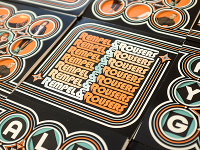 REMPEL & THE ROUSERS 70s album cover branding brightandbold classicrock diecut graphic design logo design neon packaging design retro rocknroll vinyl