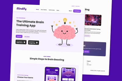 Mindify - Brain Games Landing Page V2 application apps brain games knowledge landing page layout mobile apps puzzle question quiz ui ux website