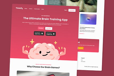 Thinkify - Brain Games Landing Page V1 application apps brain games design games landing layout mobile apps page puzzle question quiz screen ui ux website