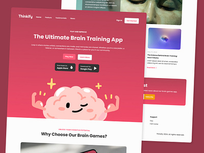 Thinkify - Brain Games Landing Page V1 application apps brain games design games landing layout mobile apps page puzzle question quiz screen ui ux website