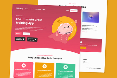 Thinkify - Brain Games Landing Page V2 application apps brain design games knowledge landing layout learning mobile apps page playful quiz trivia ui user ux website
