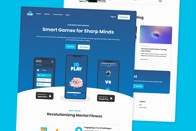 IQPlay - Brain Games Landing Page V1 application apps brain games design games knowledge landing layout learning mobile apps page playful playing quiz screen trivia ui ux website