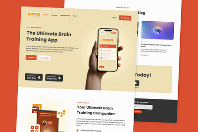 Focus - Brain Games Landing Page application apps brain games design games knowledge landing layout learning mobile apps page playful playing quiz screen trivia ui ux website