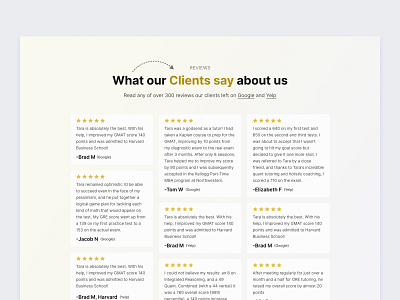 Reviews section design | The star tutor calm reviews testimonial testimonials tutor ui ux yellow