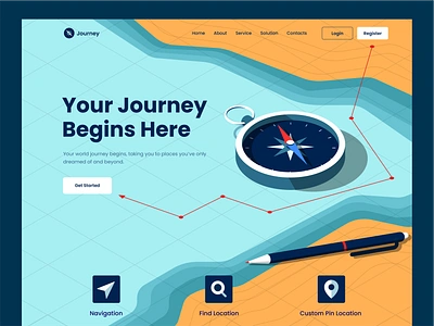 World Journey - Landing Page Illustration adventure compass expedition guide illustration island journey landing page map navigation odyssey plan quest tour trip vector voyage