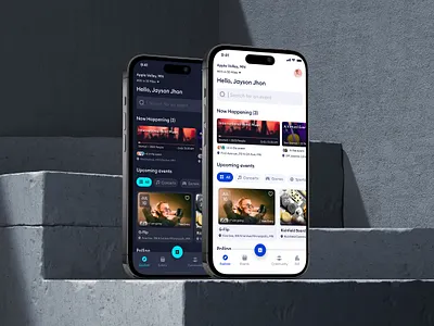 Live Events & Activities activities events events mobile app design light and dark theme live events live events mobile app design