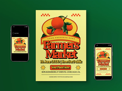 Orange Vintage Farmers Market Flyer Set farmer market farmers market graphic design graphicook graphicook studio market orange template vintage