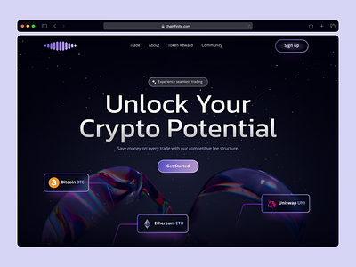 Chainfinite - Cryptocurrency Landing Page bitcoin blockchain crypto currency crypto exchanges dark design finance futuristic gradient landing page minimalist modern trade trading ui uidesign uniq website