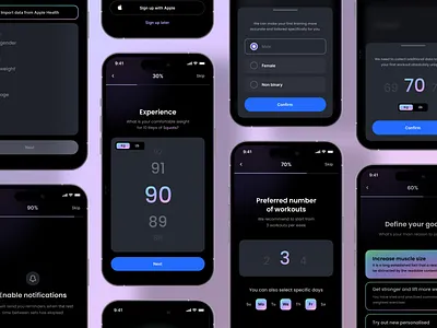 Fitonist - Onboarding design of the gym workout application ai application design digital product fitness app gym mobile mobile app mobile application onboarding ui user experience user interface ux workout