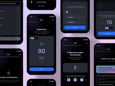 Fitonist - Onboarding design of the gym workout application ai application design digital product fitness app gym mobile mobile app mobile application onboarding ui user experience user interface ux workout