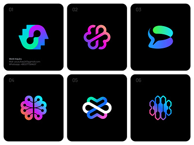 Modern, Gradient, Human Brain and Intelligence Logo Collection abstract logo ai app icon brain logo brand identity branding creative designer futuristic gradient logo human brain innovation intelligence logo logo design mark modern logo saas symbol web3