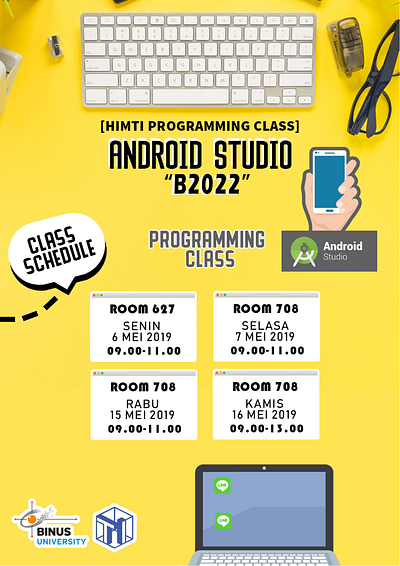 HIMTI Android Studio Programming Class android android studio computer himti poster programming yellow