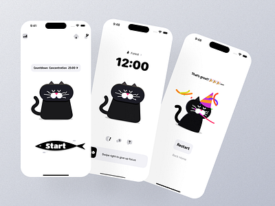 PurrPiCat ai animation app branding cat cut fish focus graphic design lovely motion graphics pomodor timer ui