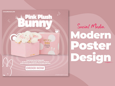 Social Media Modern Poster Design For Pink Plush Bunny! 3d ads poster design animation branding graphic design logo motion graphics ui
