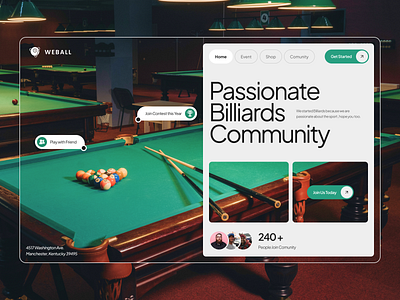 Billiards Website billiards design hero section layout sports typography ui user interface ux web web design website
