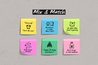 Sticky notes with cute doodles feminine font