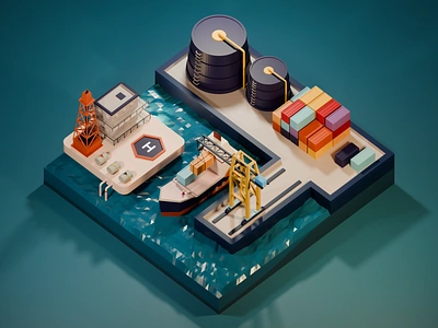 PORT MARINE 3d 3d art 3d artist 3d illustration 3d rendering artwork blender blender 3d blender3d design illustration isometric low poly marine port marine sea ui ux