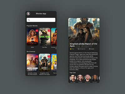 Movies App actors app cards info mobile movies rate slider ui ux