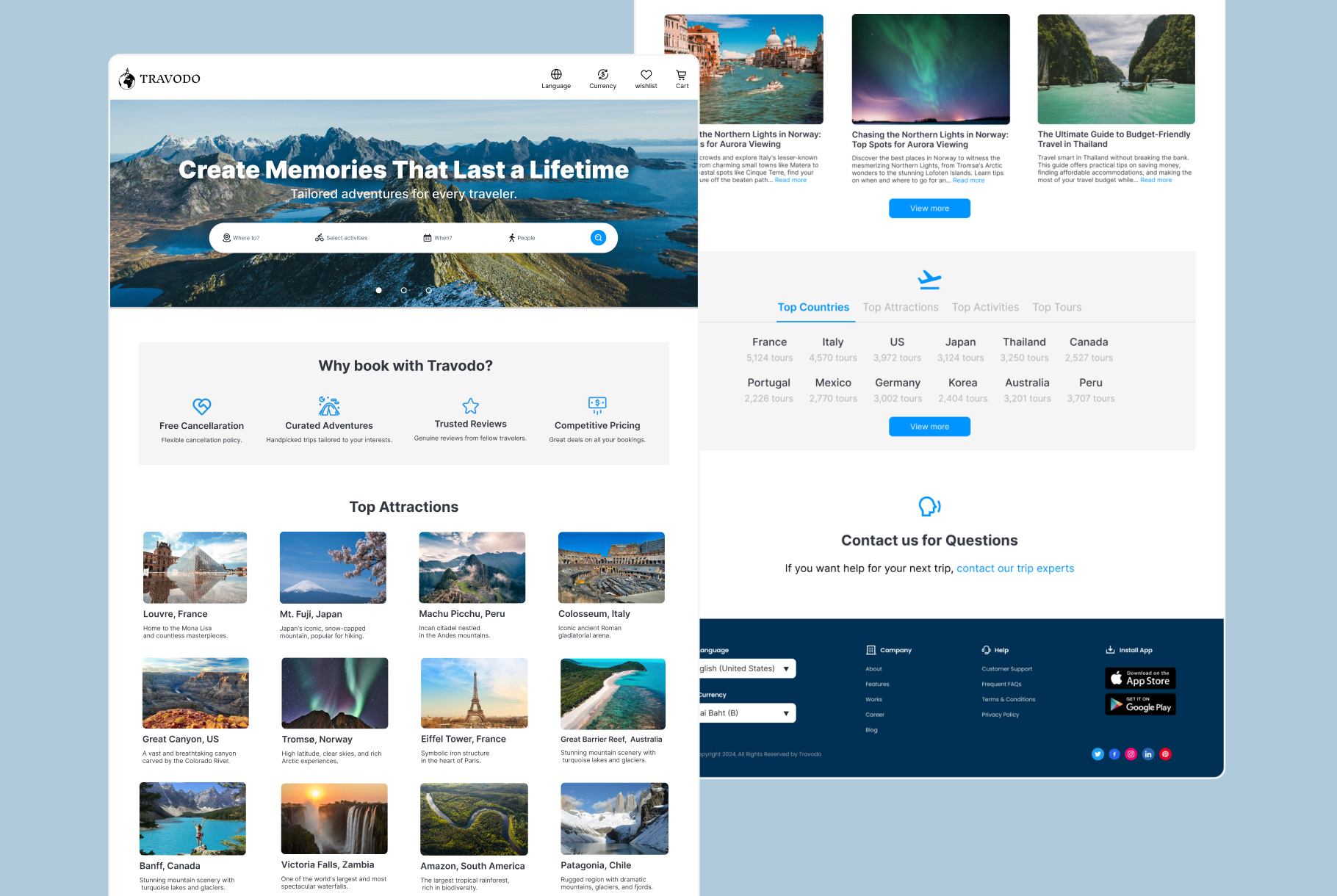 TRAVODO: Adventure Booking Site Design adventure booking booking site branding graphic design hotel booking icons trip ui ux