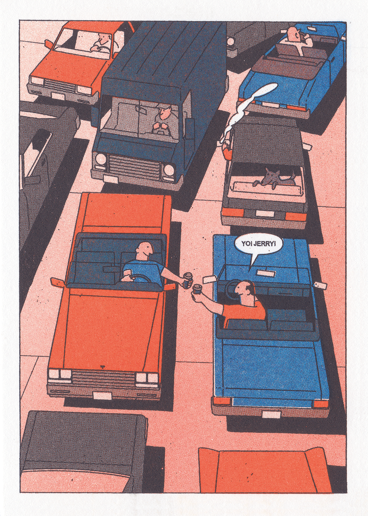 Yo Jerry! car coffee illustration jerry street traffic