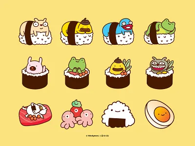 Sushi Monster Digital Sticker 2d illustration character design cute character digital sticker emoji emojis illustration monster sticker sushi vector