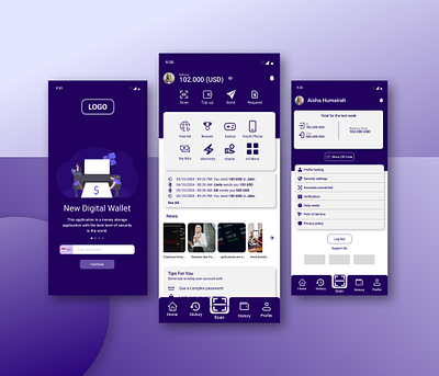 Ewallet Home and profile design app design home mobile modern profile screen simple ui ux